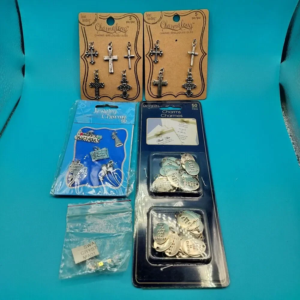 Charms Craft Lot Mix Crosses Tags Crystal Beads